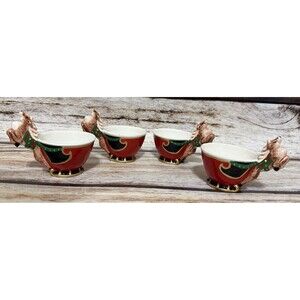 Department 56 Christmas Tea Set Jolly St. Nick  4 Tea Cups Vtg